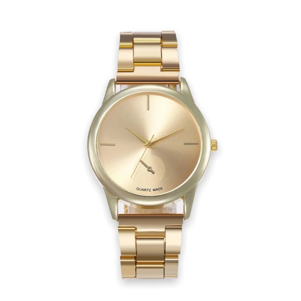 New Luxury Gold Unisex Minimalist Round Pointer Quartz Made Chain Link Watch - Picture 2 of 16